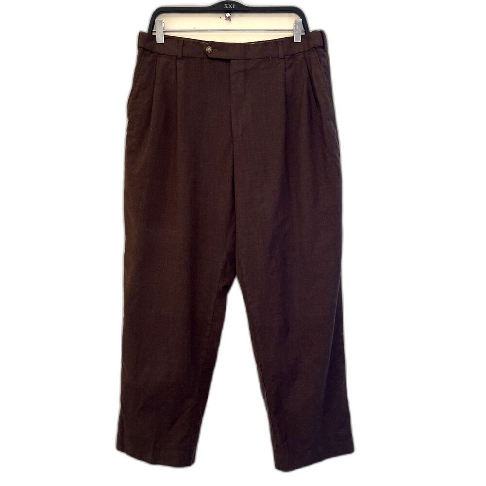 LANDS END Traditional Fit Lined Wool Woven Dress Trousers, Brown- Size 36